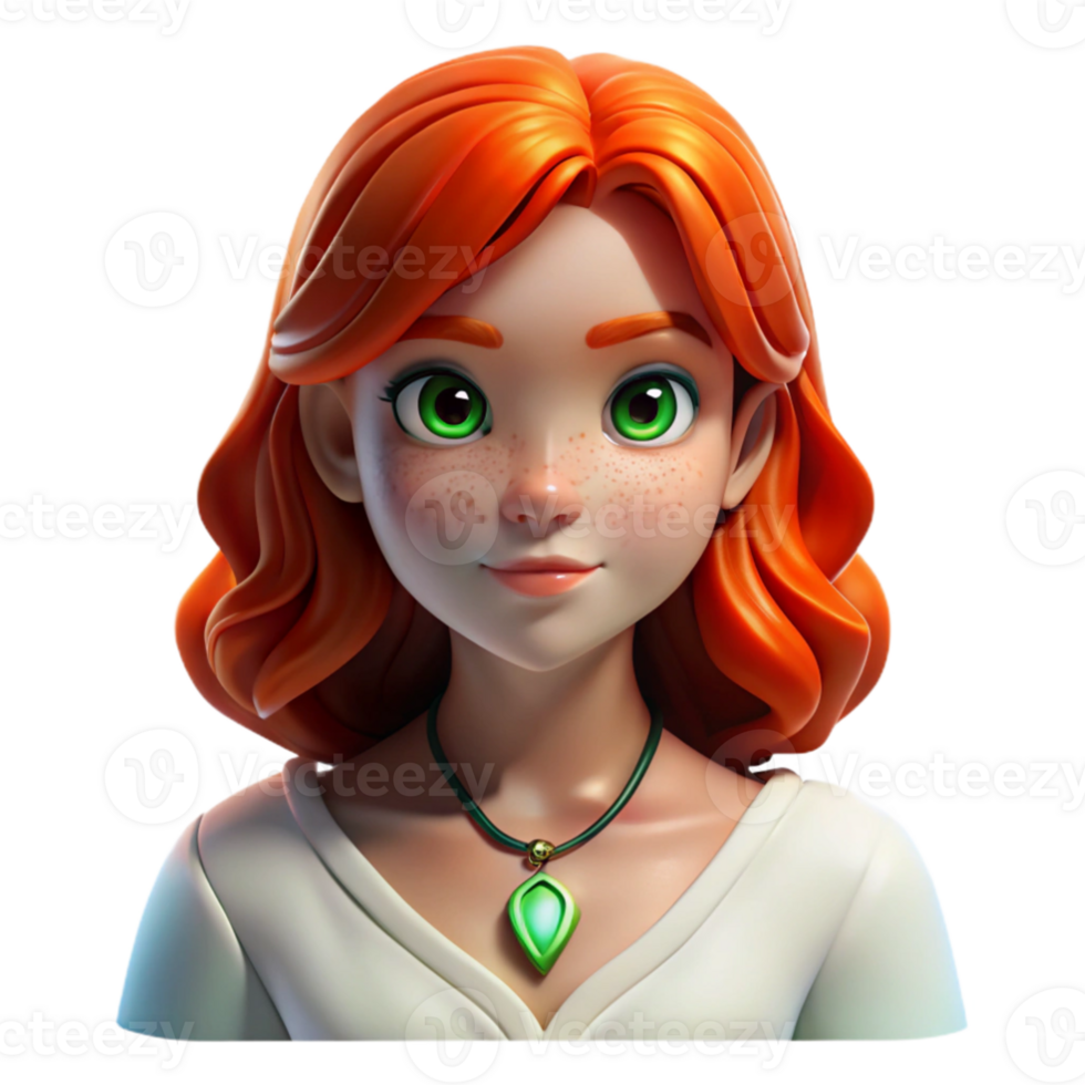 beautiful rustic stunning traditional A melancholic portrait of a young woman with fiery red hair, freckles, and piercing green eyes. She wears a simple, flowing white dress and a silver locket.... png