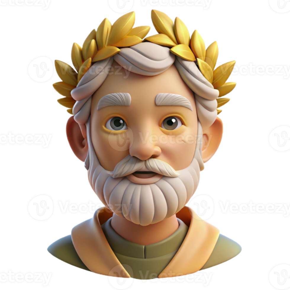 magnificent traditional serene traditional Portrait of an elderly man with a long, flowing white beard, wearing a crown of woven oak leaves. Warm, golden hour lighting.... png
