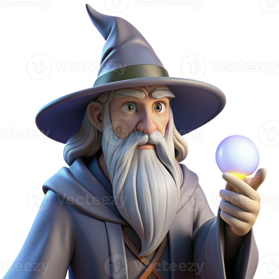 magnificent creative stunning contemporary Portrait of a wise old wizard with a long, pointed hat and a flowing white beard, holding a glowing orb. Mystical, ethereal lighting.... png