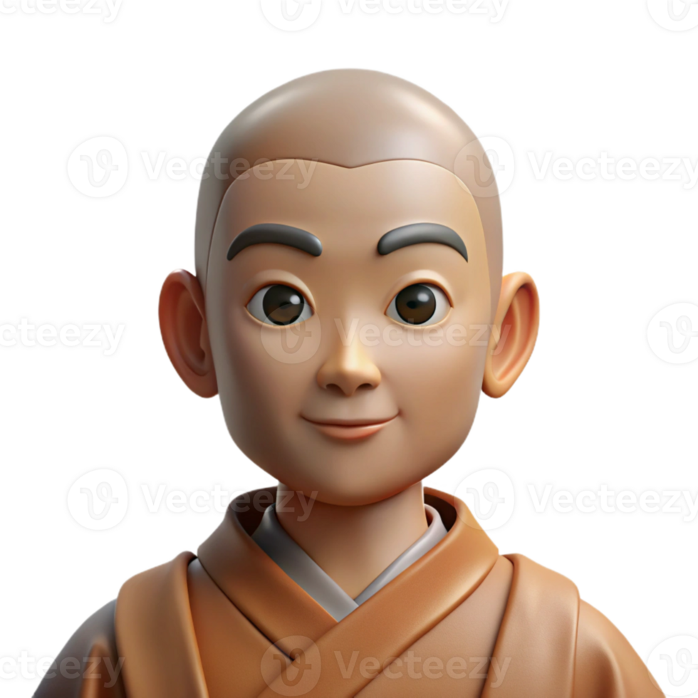 extraordinary creative wonderful artistic Portrait of a serene monk with a shaved head, wearing simple robes and a peaceful expression. Soft, natural lighting.... png
