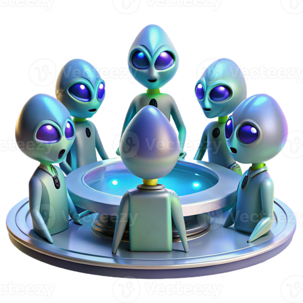 elegant abstract magnificent vintage A group of alien diplomats, with iridescent scales and multifaceted eyes, gathered around a holographic table, bathed in the cool, sterile light of a... png