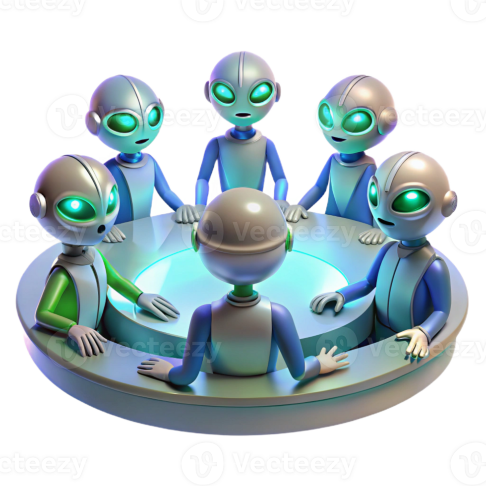 magnificent minimalist vibrant classic A group of alien diplomats, with iridescent scales and multifaceted eyes, gathered around a holographic table, bathed in the cool, sterile light of a... png