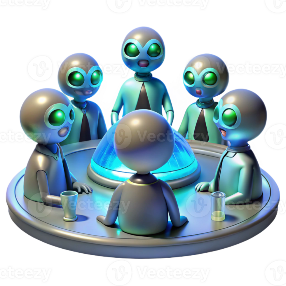vibrant contemporary vibrant contemporary A group of alien diplomats, with iridescent scales and multifaceted eyes, gathered around a holographic table, bathed in the cool, sterile light of a... png