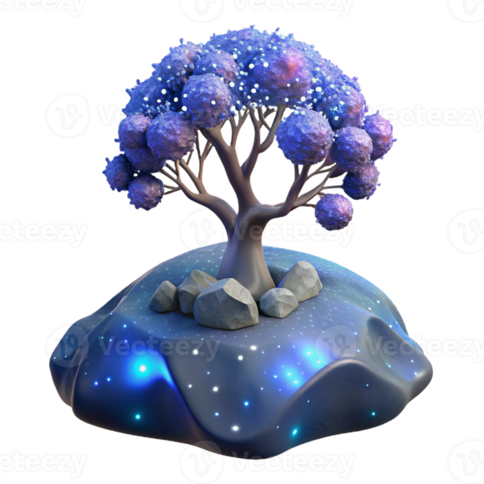 magnificent minimalist impressive rustic A solitary, bioluminescent tree, growing on a barren asteroid, its branches reaching towards a distant, swirling galaxy, lit by the faint light of distant... png
