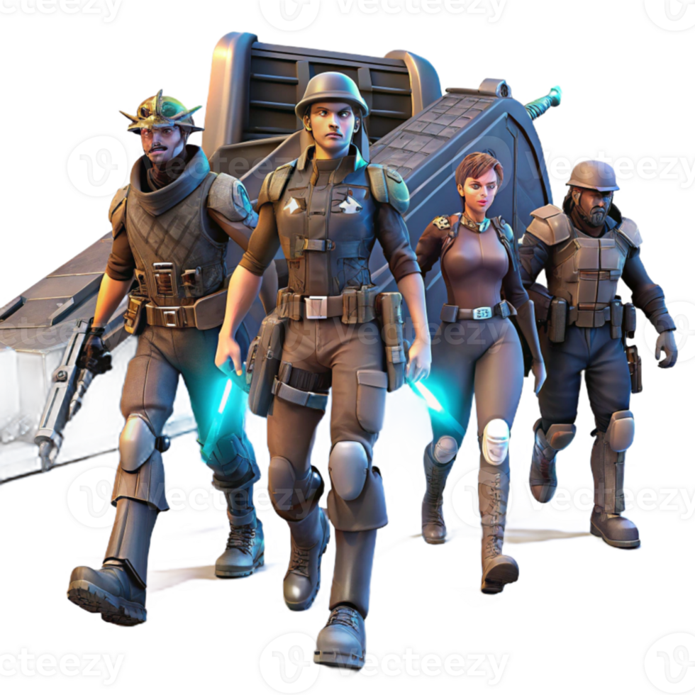 dramatic modern wonderful rustic A group of space pirates, clad in tattered leather and wielding laser pistols, boarding a derelict spaceship, illuminated by flickering emergency lights and the... png