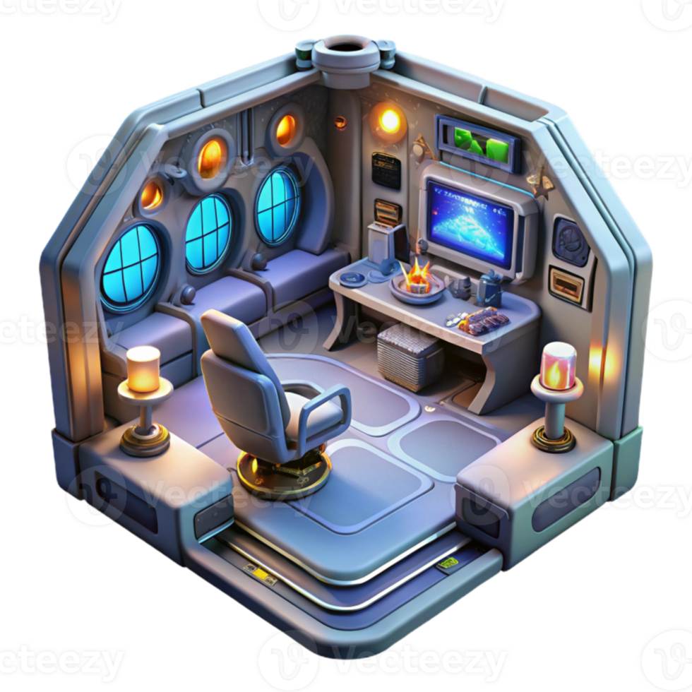 stunning vintage elegant classic A highly detailed, intricate spaceship interior, with glowing control panels, holographic displays, and comfortable living quarters, lit by a warm, inviting light... png