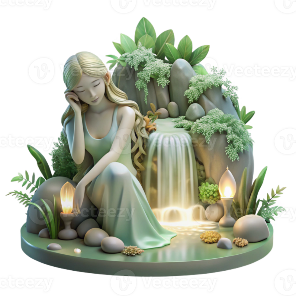 wonderful abstract elegant modern A serene forest nymph resting by a waterfall, surrounded by glowing flora and fauna, soft, natural lighting, peaceful and ethereal.... png