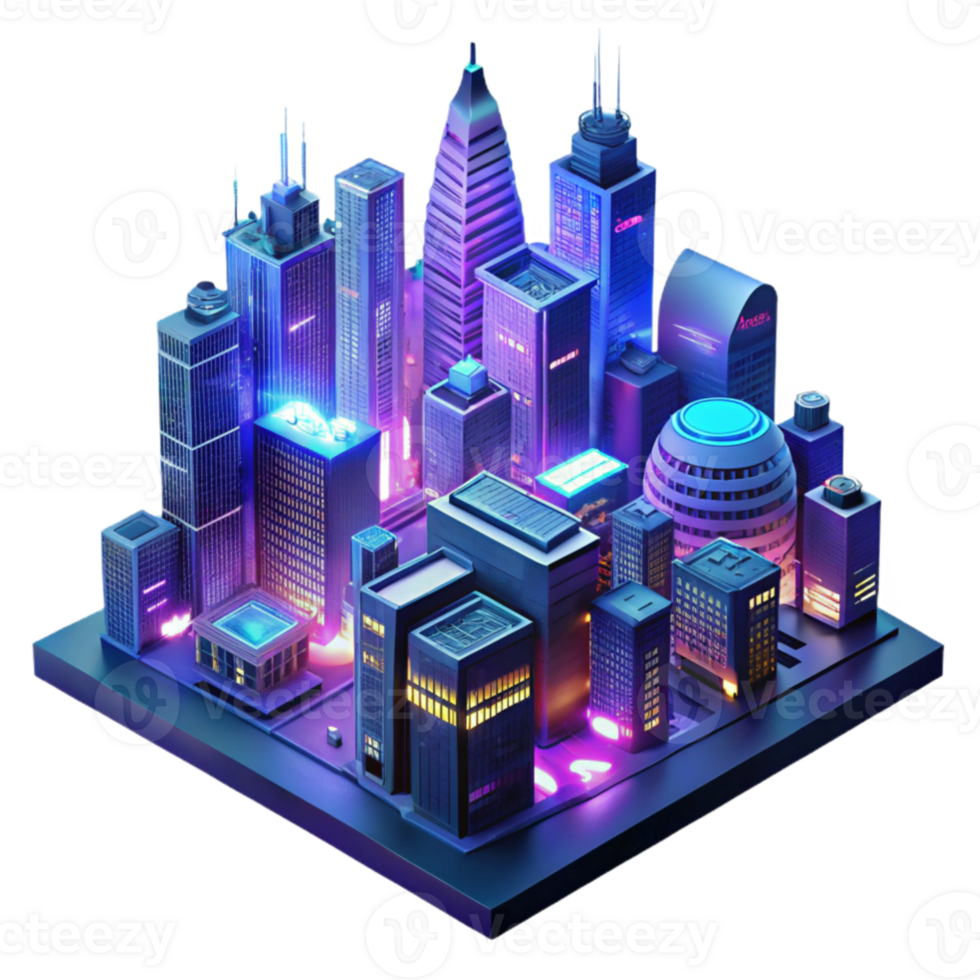 beautiful modern dramatic minimalist A towering cyberpunk cityscape at night, rain slicked streets reflecting neon signs in vibrant hues, flying vehicles zipping between skyscrapers, rendered in a... png