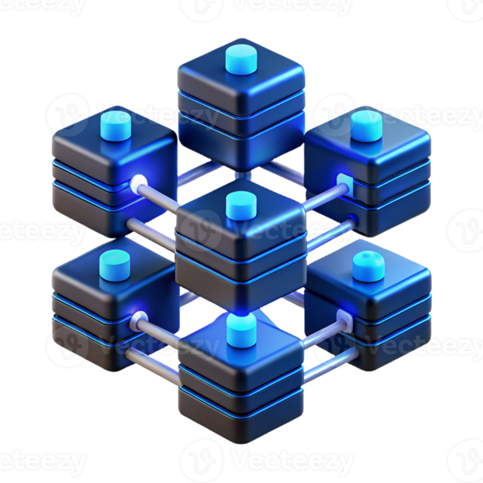 impressive modern magnificent artistic A network of interconnected servers, glowing with data streams and activity lights, forming a complex, abstract structure, illuminated by a cool, electric... png
