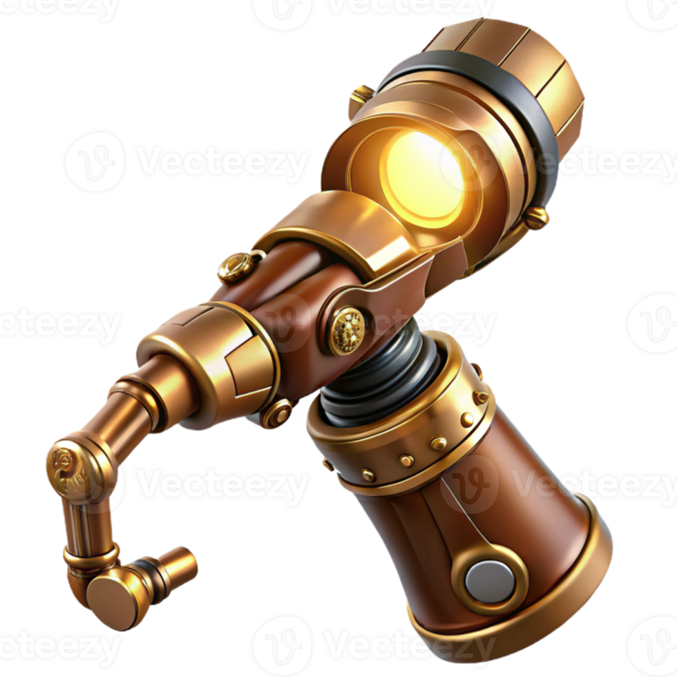 elegant creative stunning contemporary A close up of a steampunk prosthetic arm, polished mahogany and gleaming brass, intricate clockwork details, illuminated by a single spotlight high quality... png