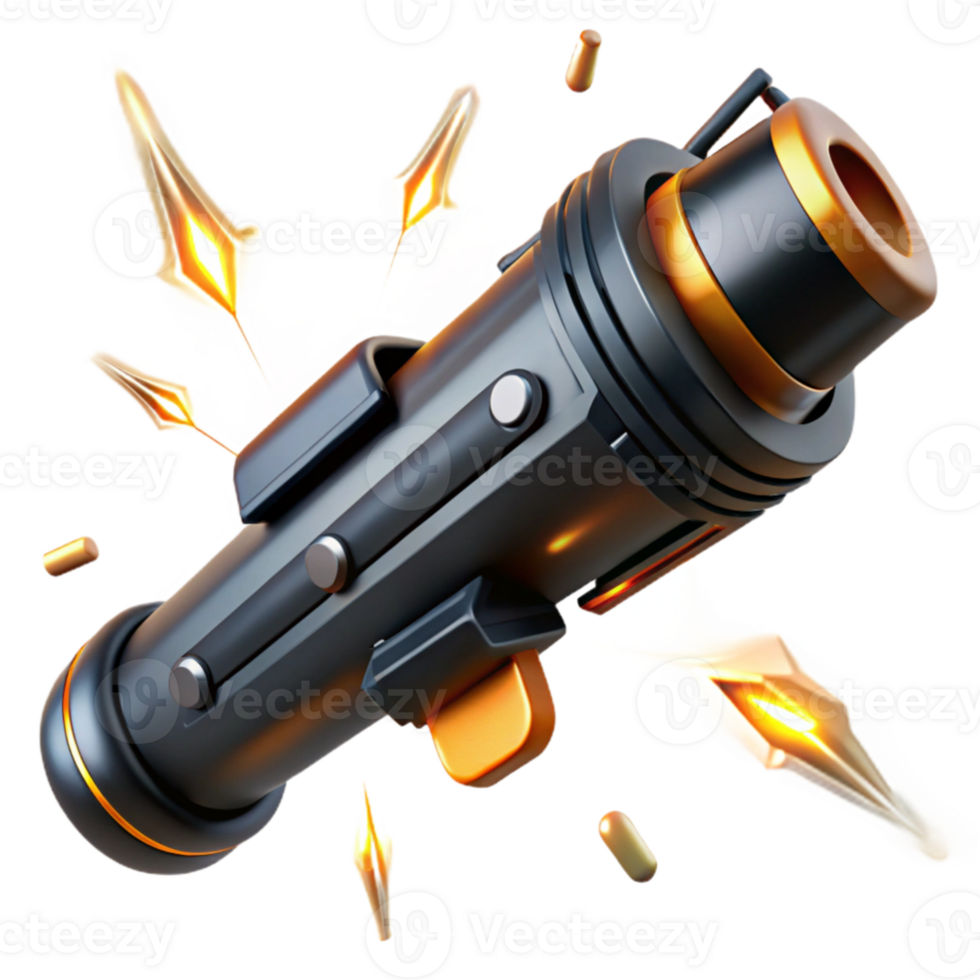 impressive abstract magnificent traditional A futuristic weapon, sleek and black, with glowing energy coils, floating in mid air, surrounded by sparks of electricity, technical illustration style... png