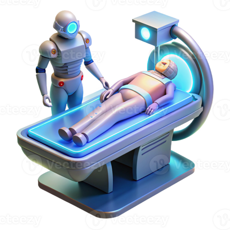 dramatic minimalist extraordinary minimalist A futuristic medical bay, filled with advanced technology, a figure lying on a glowing operating table, medical illustration style authentic high... png
