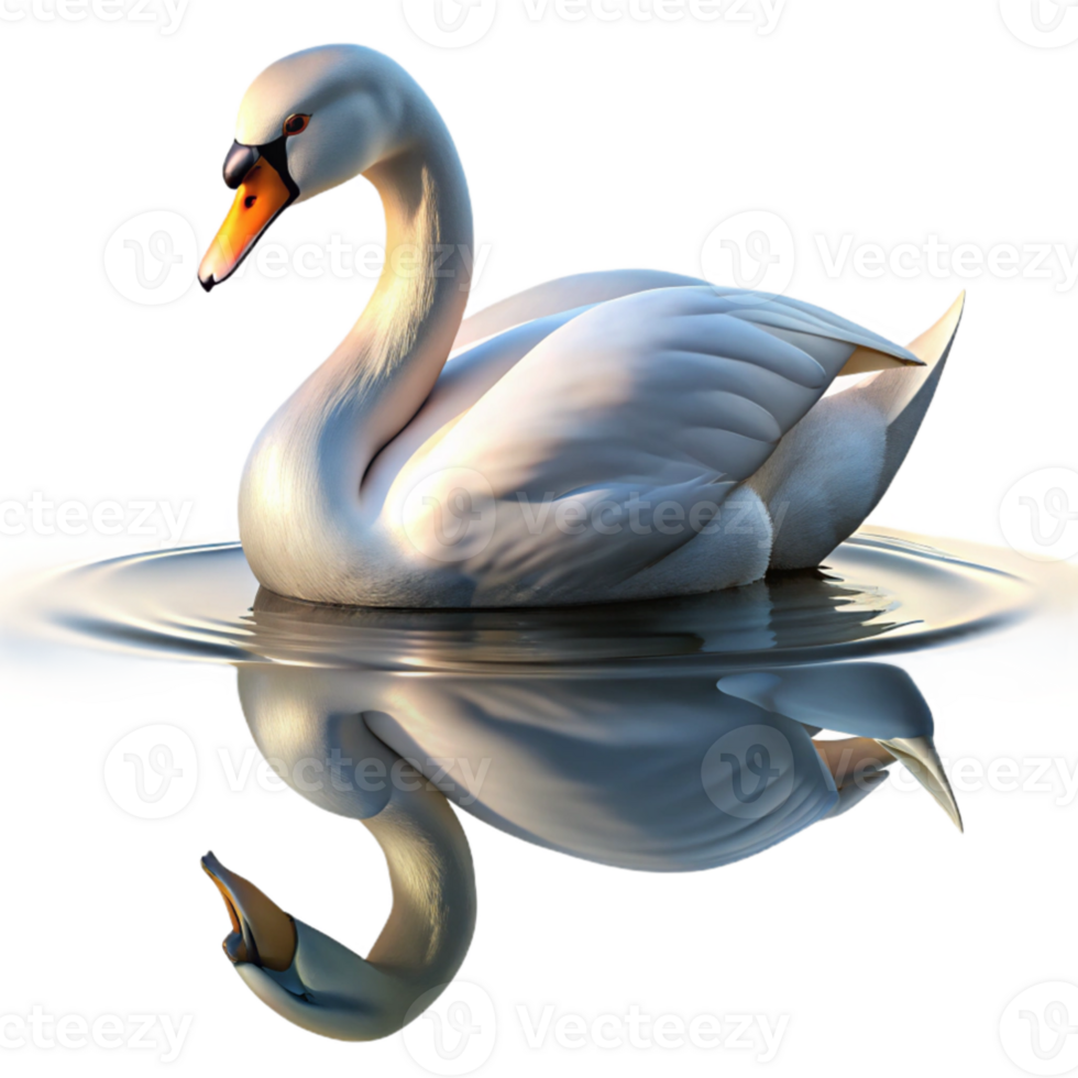 extraordinary creative beautiful modern A graceful swan gliding across a still lake, reflections shimmering on the water's surface, serene and peaceful atmosphere, impressionistic style exclusive... png