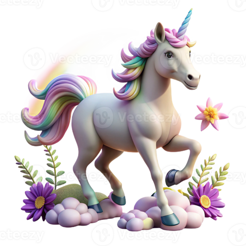 beautiful artistic serene traditional A majestic unicorn with a silver coat and a spiral horn radiating rainbow light, galloping through a field of ethereal, glowing flowers.... png