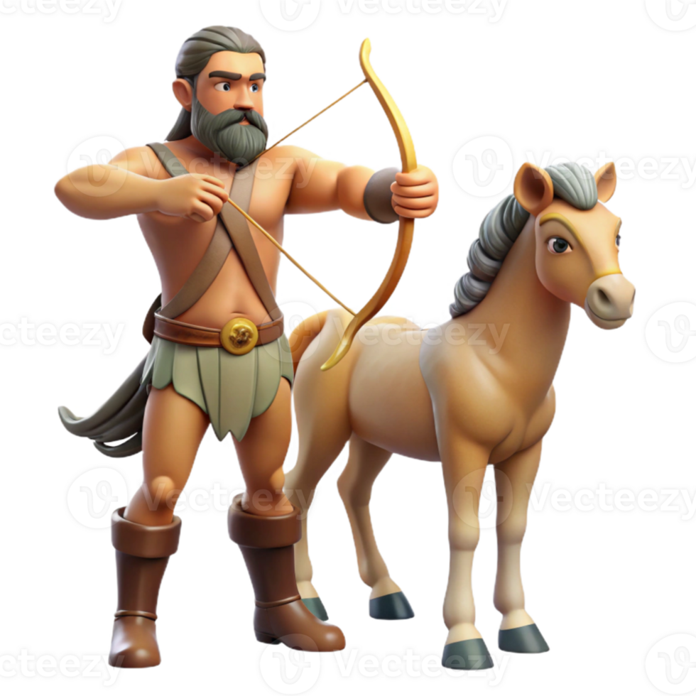 elegant contemporary wonderful minimalist A wise centaur with the body of a palomino horse and the torso of a bearded man, teaching archery to a young nymph in a sunlit forest clearing.... png