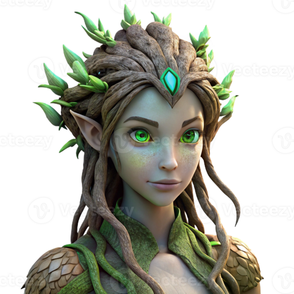 impressive minimalist stunning minimalist A beautiful dryad emerging from an ancient oak tree, her skin covered in bark and moss, her eyes glowing with an ethereal green light.... png