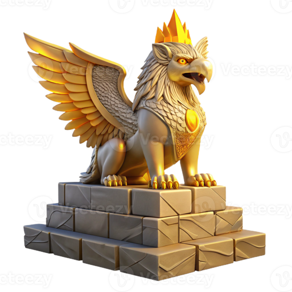 wonderful abstract elegant artistic A majestic griffin perched atop a crumbling ziggurat, bathed in the golden light of a setting sun, feathers shimmering with iridescent hues, intricate... png