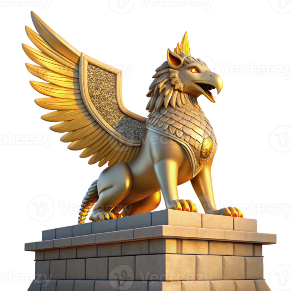 magnificent abstract dramatic abstract A majestic griffin perched atop a crumbling ziggurat, bathed in the golden light of a setting sun, feathers shimmering with iridescent hues, intricate... png
