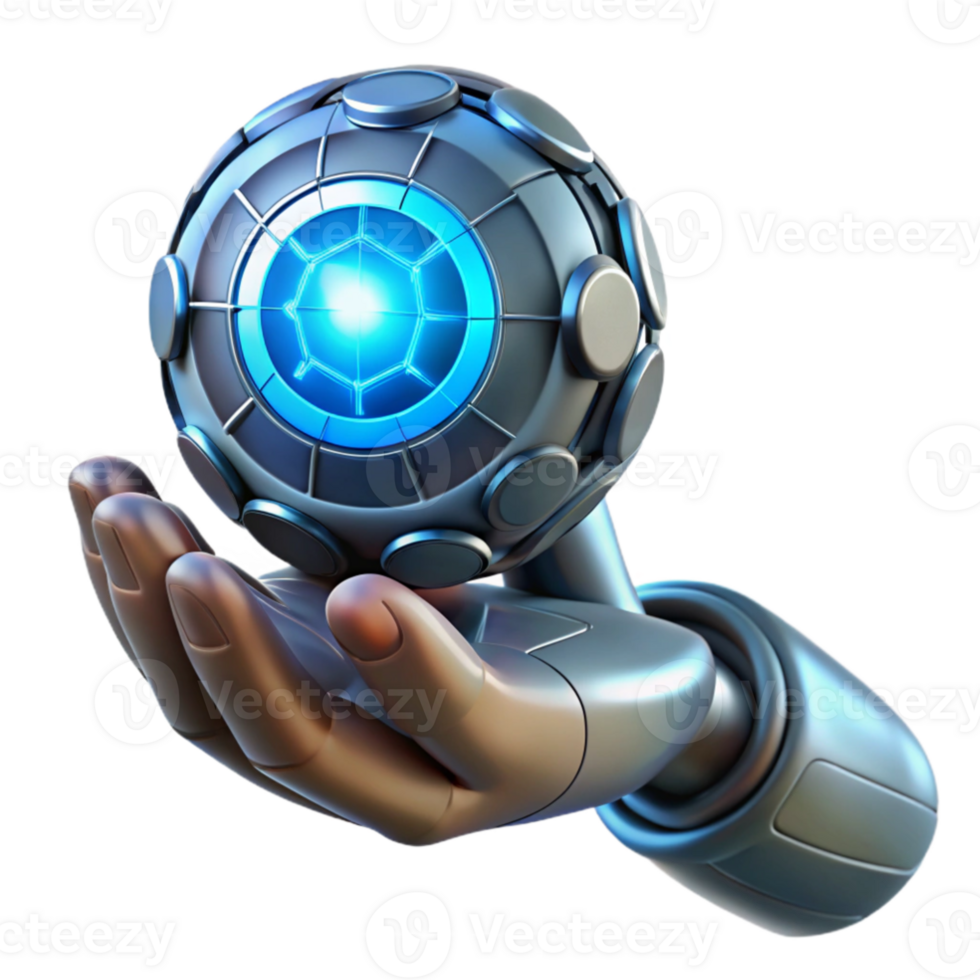 wonderful minimalist serene artistic A robotic hand holding a glowing orb of energy, intricate circuitry visible beneath its metallic skin.... png