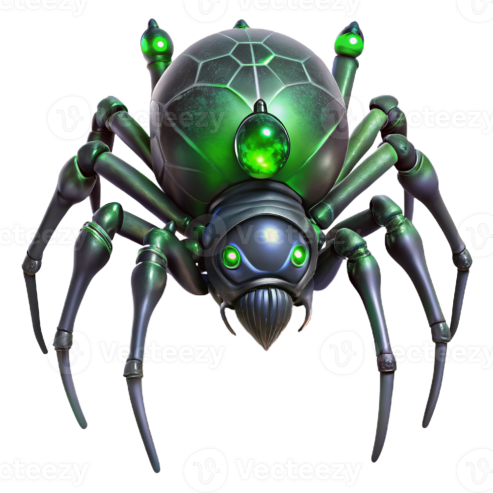 vibrant creative beautiful contemporary A giant, biomechanical spider weaving a web of shimmering, metallic threads in the ruins of a futuristic city.... png