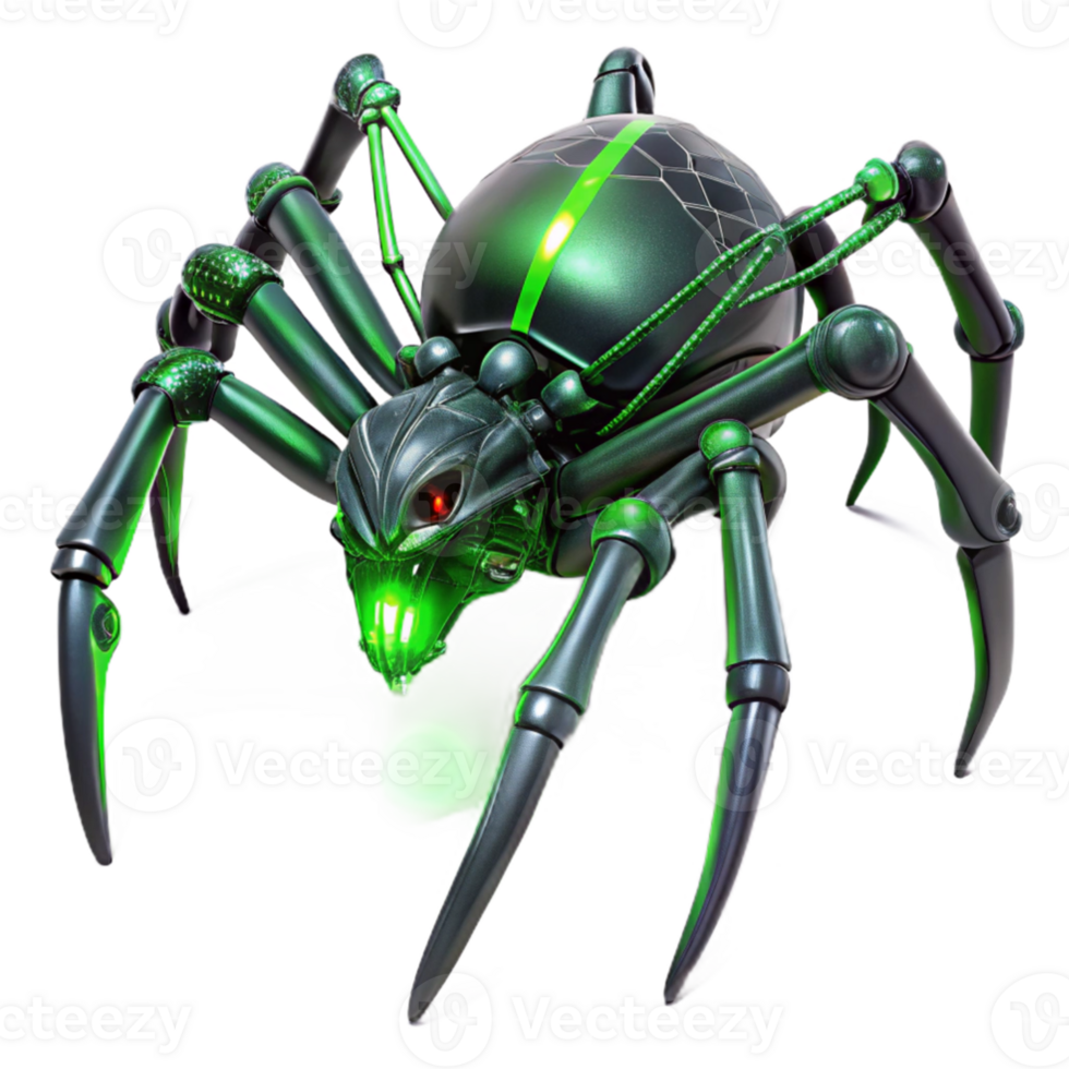 dramatic modern extraordinary minimalist A giant, biomechanical spider weaving a web of shimmering, metallic threads in the ruins of a futuristic city.... png