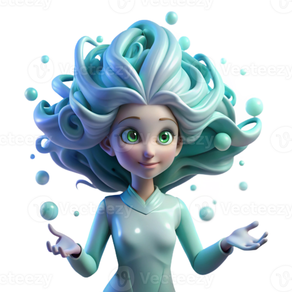 impressive minimalist extraordinary creative A beautiful, ethereal alien with flowing, bioluminescent hair, floating in zero gravity. Surrounding her are swirling particles of light and energy.... png