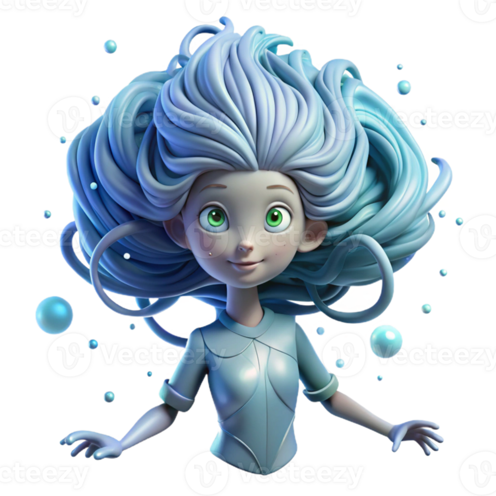 serene creative extraordinary artistic A beautiful, ethereal alien with flowing, bioluminescent hair, floating in zero gravity. Surrounding her are swirling particles of light and energy.... png