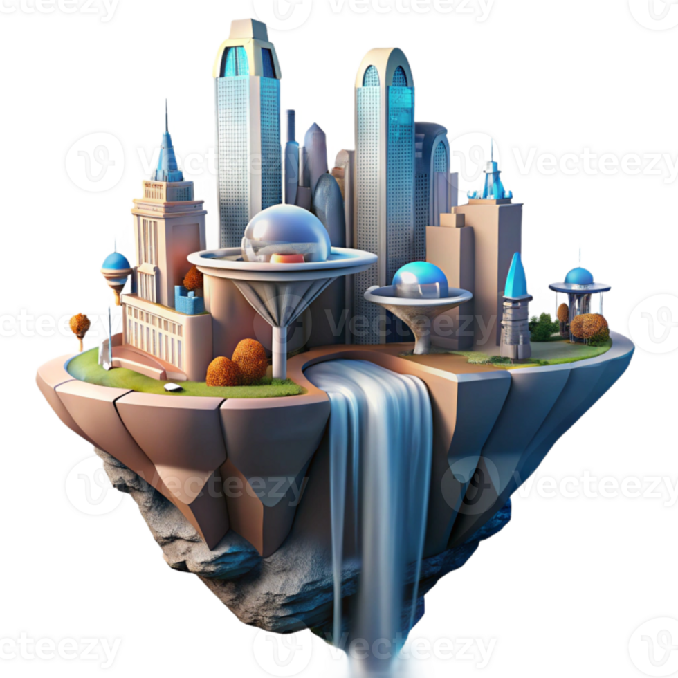 wonderful creative magnificent classic A futuristic city built into the side of a cliff face, with waterfalls cascading down its sides.... png