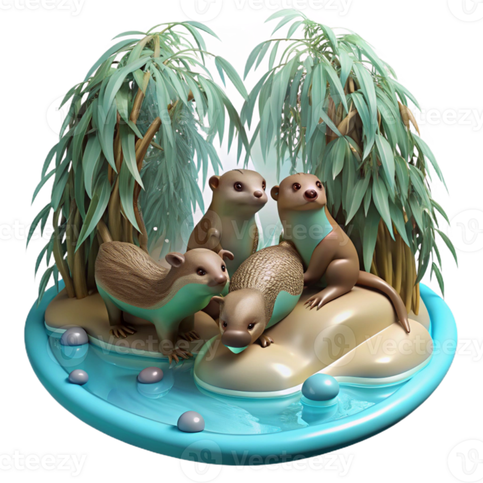 dramatic classic extraordinary minimalist A playful group of otters frolicking in a crystal-clear stream, dappled with sunlight filtering through the overhanging willow branches, art nouveau style... png