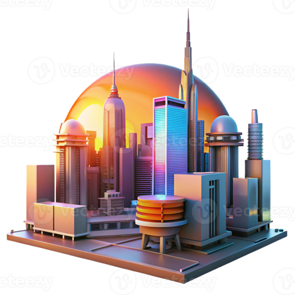 dramatic vintage beautiful artistic A futuristic cityscape at sunset, towering holographic advertisements shimmering in the warm orange light, cyberpunk style, detailed architecture authentic... png