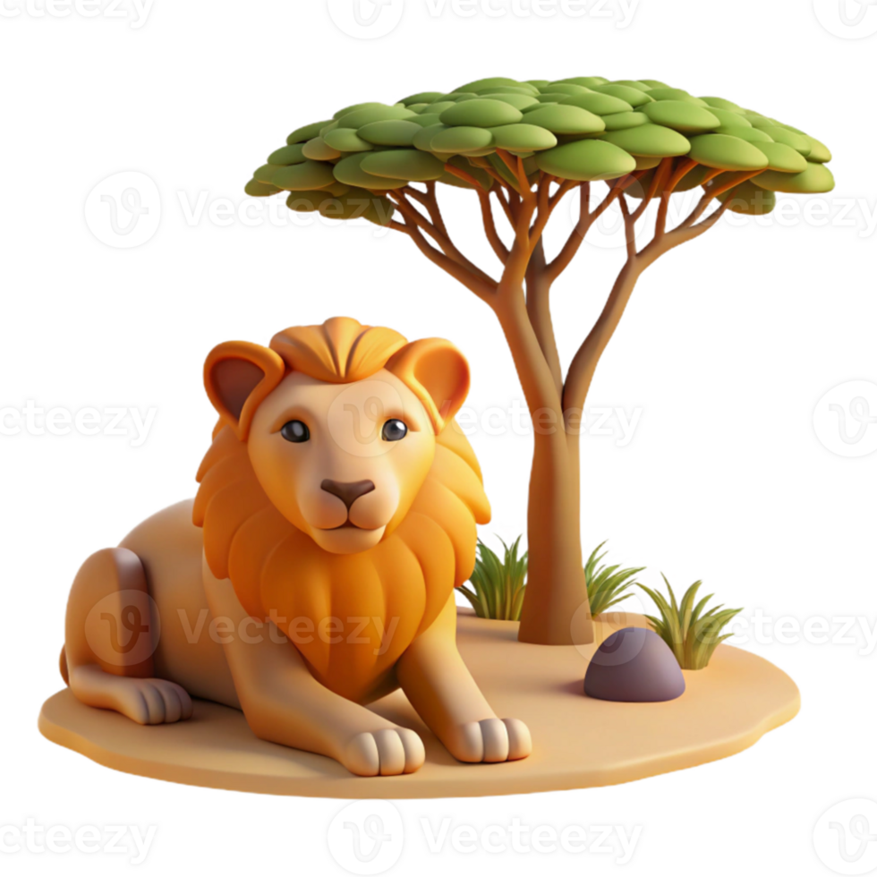 magnificent modern beautiful abstract A regal lion pride resting beneath the shade of an acacia tree on the African savanna, bathed in warm, late afternoon sunlight, in a National Geographic style... png