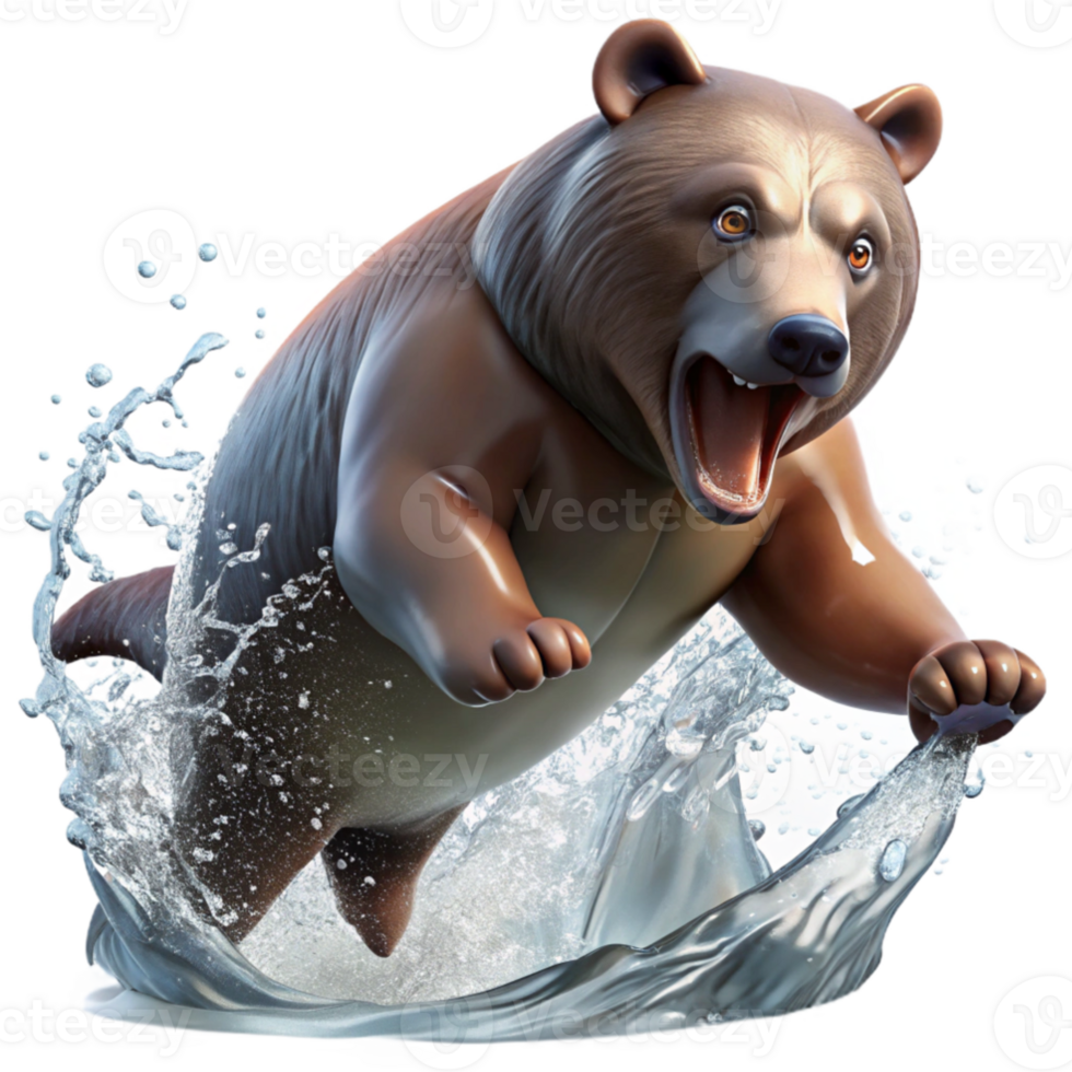 vibrant rustic beautiful classic A grizzly bear catching a salmon leaping upstream, surrounded by splashing water and illuminated by crisp, morning sunlight, in a dynamic action photography style... png