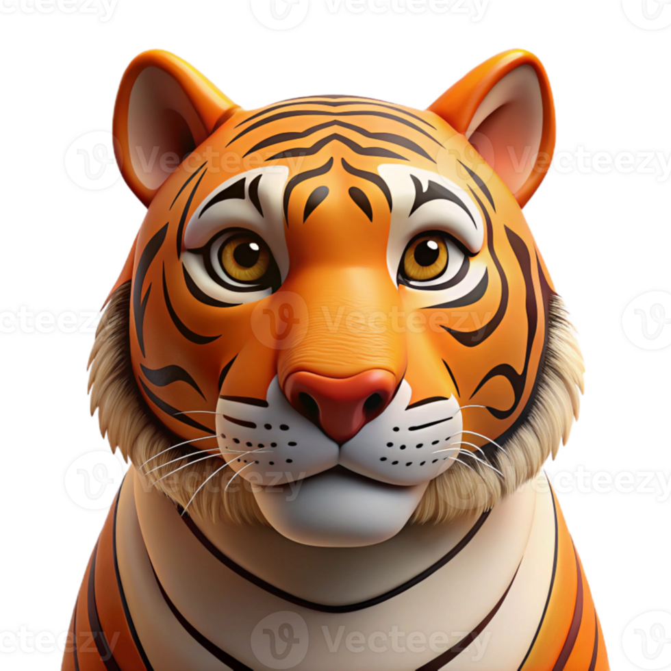 elegant contemporary elegant creative A close-up portrait of a Bengal tiger's face, its orange and black stripes vividly detailed, illuminated by soft, studio lighting, in a hyperrealistic style... png