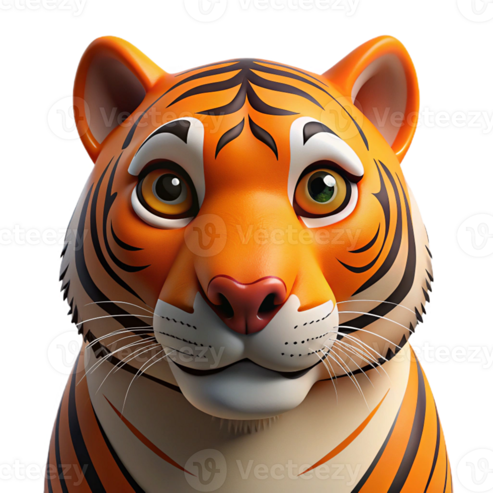 serene minimalist elegant contemporary A close-up portrait of a Bengal tiger's face, its orange and black stripes vividly detailed, illuminated by soft, studio lighting, in a hyperrealistic style... png