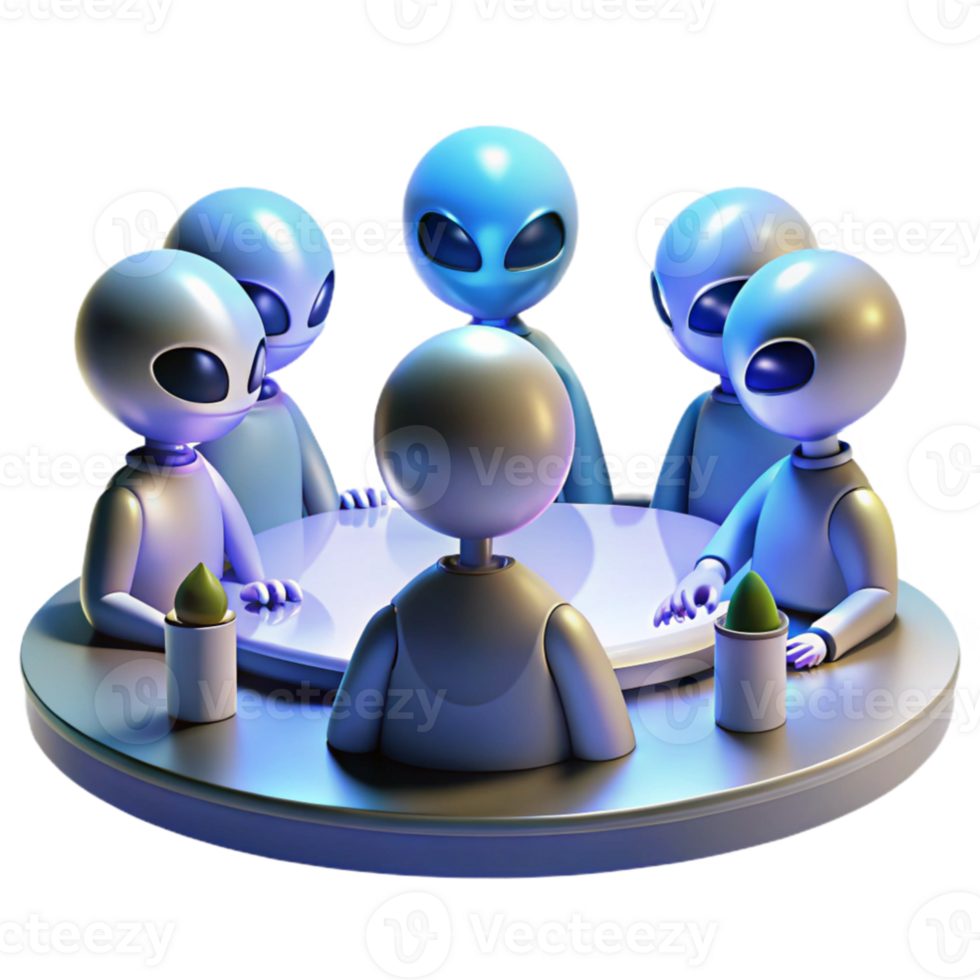 beautiful classic A group of alien diplomats gathered around a holographic table, discussing galactic politics, cool lighting, photorealistic style 4K png