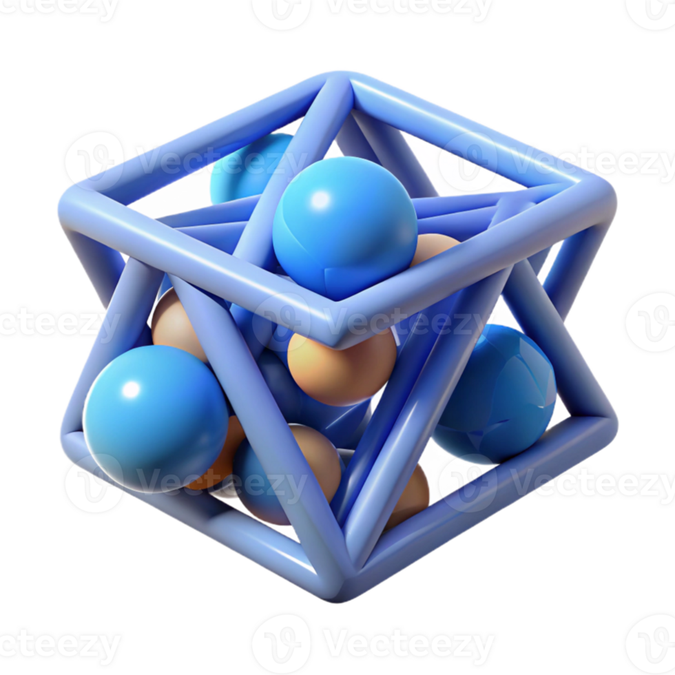 dramatic contemporary Chromatic aberration effect applied to a geometric composition of intersecting planes and spheres, lit by a soft, diffused blue light, in a minimalist style premium png