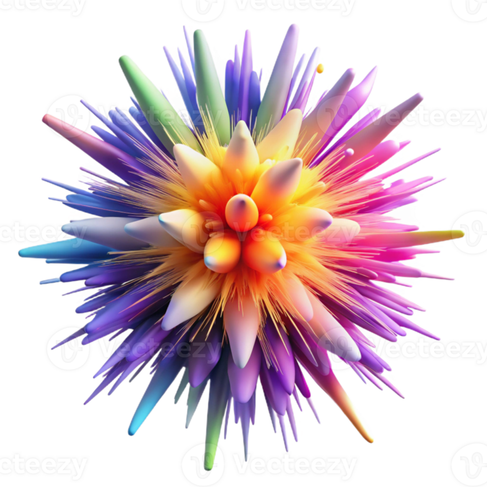 serene minimalist An explosion of colorful particles, radiating outwards from a central point, lit by a blinding white light, in a dynamic painting style 4K png