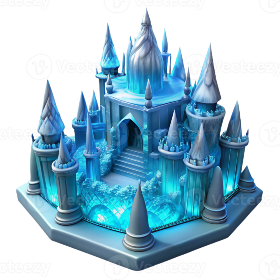wonderful creative An intricate ice palace, cold blue lighting, magical, delicate ice sculptures, intricate carvings professional png
