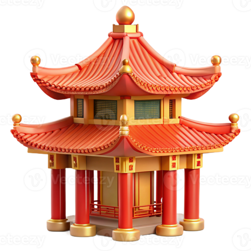 magnificent abstract A traditional Chinese pagoda in a misty mountain landscape, soft morning light, serene, ornate details, red and gold accents detailed png