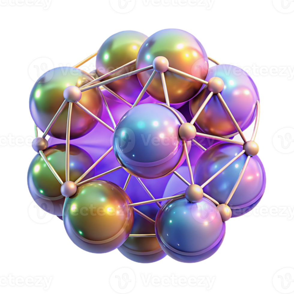 elegant abstract Chromatic orbs interconnected by thin, glowing filaments, resembling a complex neural network, with a soft, ethereal glow and a cyberpunk aesthetic detailed png