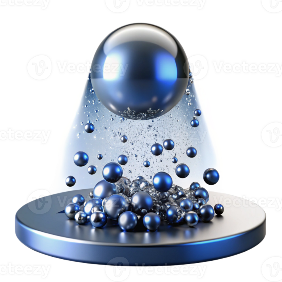 stunning artistic A field of shimmering, metallic particles, suspended in a weightless environment, lit by a cool, blue spotlight, in a futuristic style authentic png