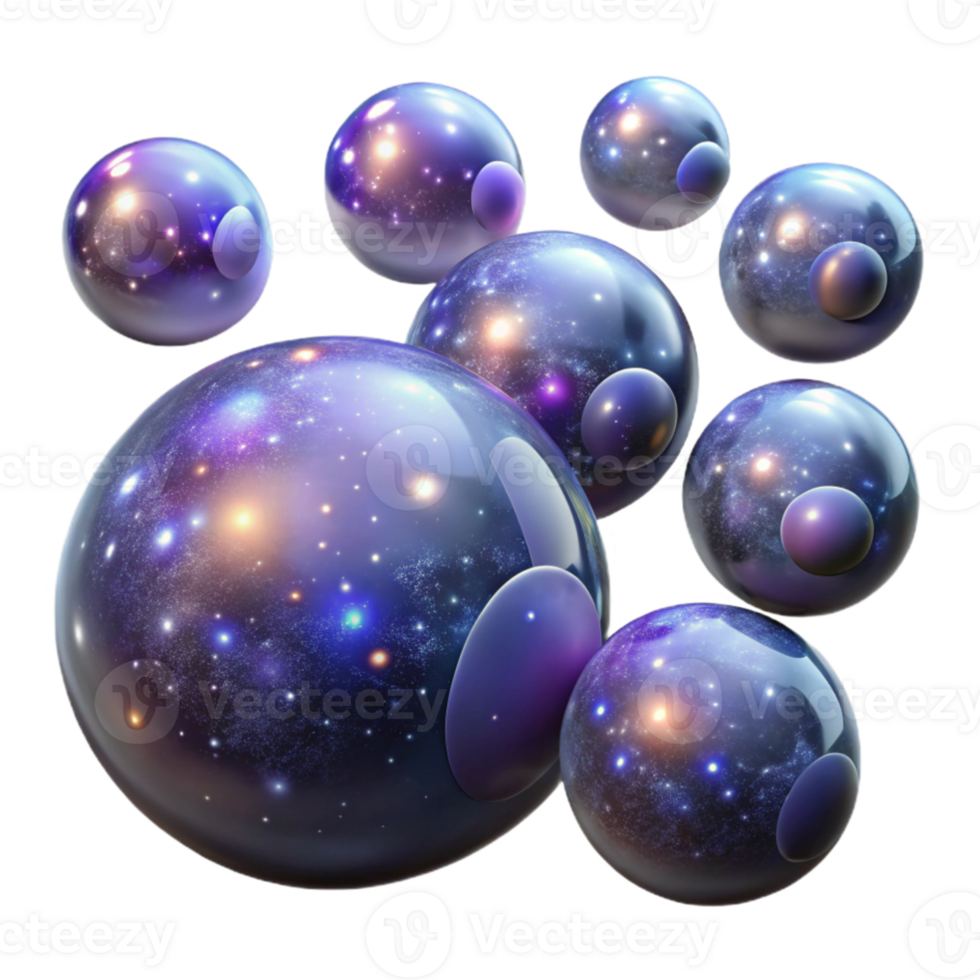 vibrant artistic A field of floating, translucent orbs, filled with swirling galaxies and nebulae, illuminated by the soft glow of distant stars authentic png