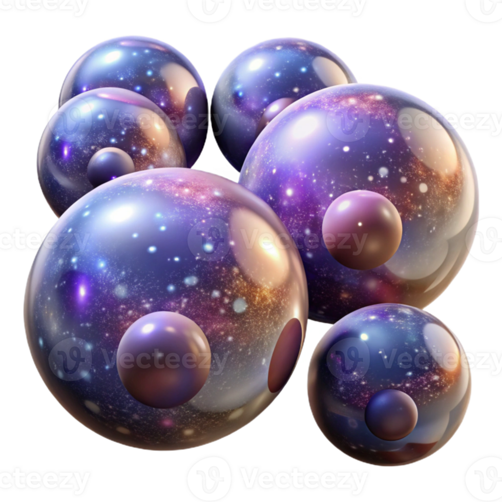 vibrant minimalist A field of floating, translucent orbs, filled with swirling galaxies and nebulae, illuminated by the soft glow of distant stars professional png