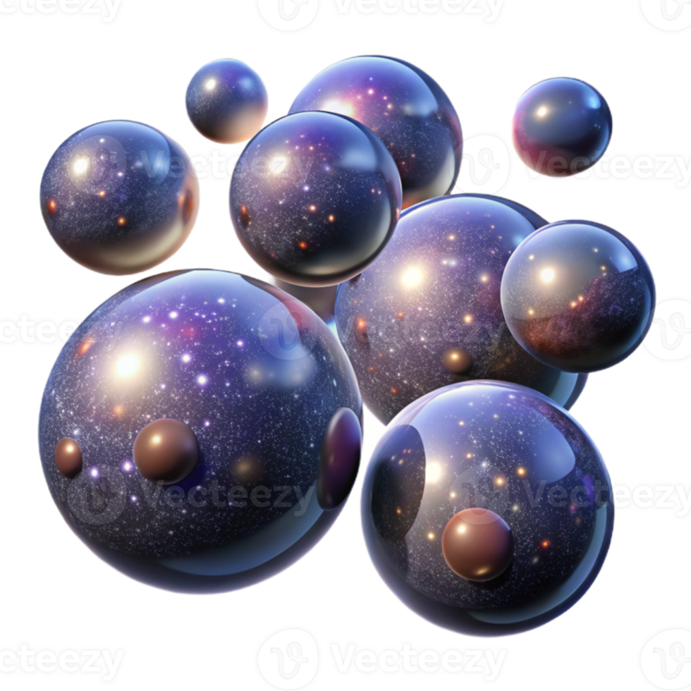 stunning minimalist A field of floating, translucent orbs, filled with swirling galaxies and nebulae, illuminated by the soft glow of distant stars genuine png
