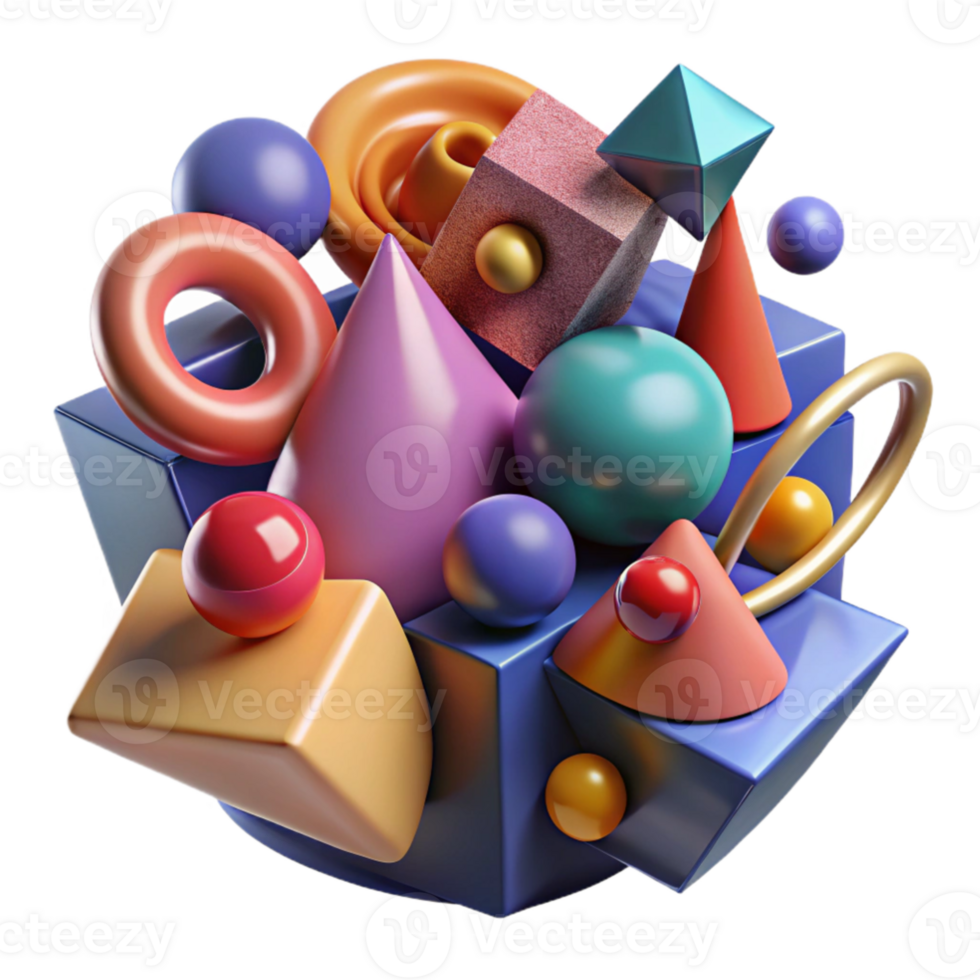 magnificent modern A chaotic collision of geometric shapes and organic forms, in vibrant, contrasting colors, illuminated by a dramatic, chiaroscuro lighting professional png