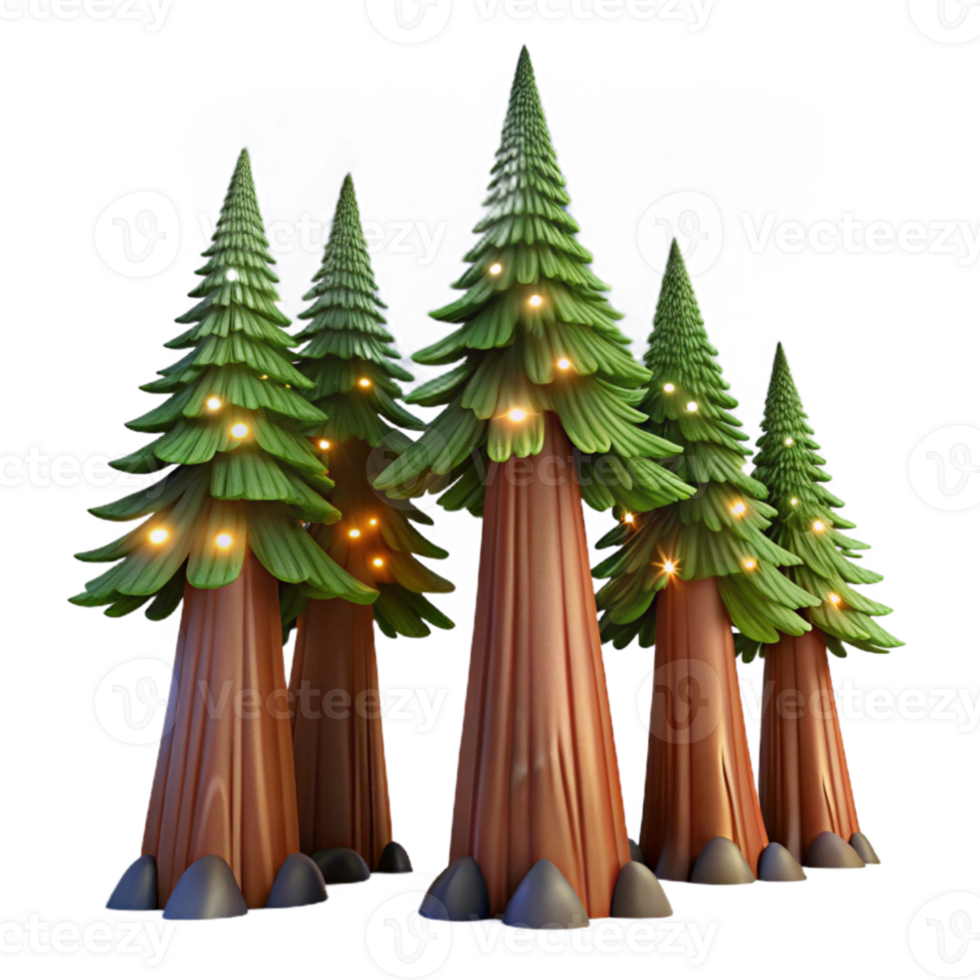 beautiful rustic Giant sequoia trees reaching into a star filled night sky, illuminated by the soft glow of fireflies, in a dreamlike, painterly style professional png