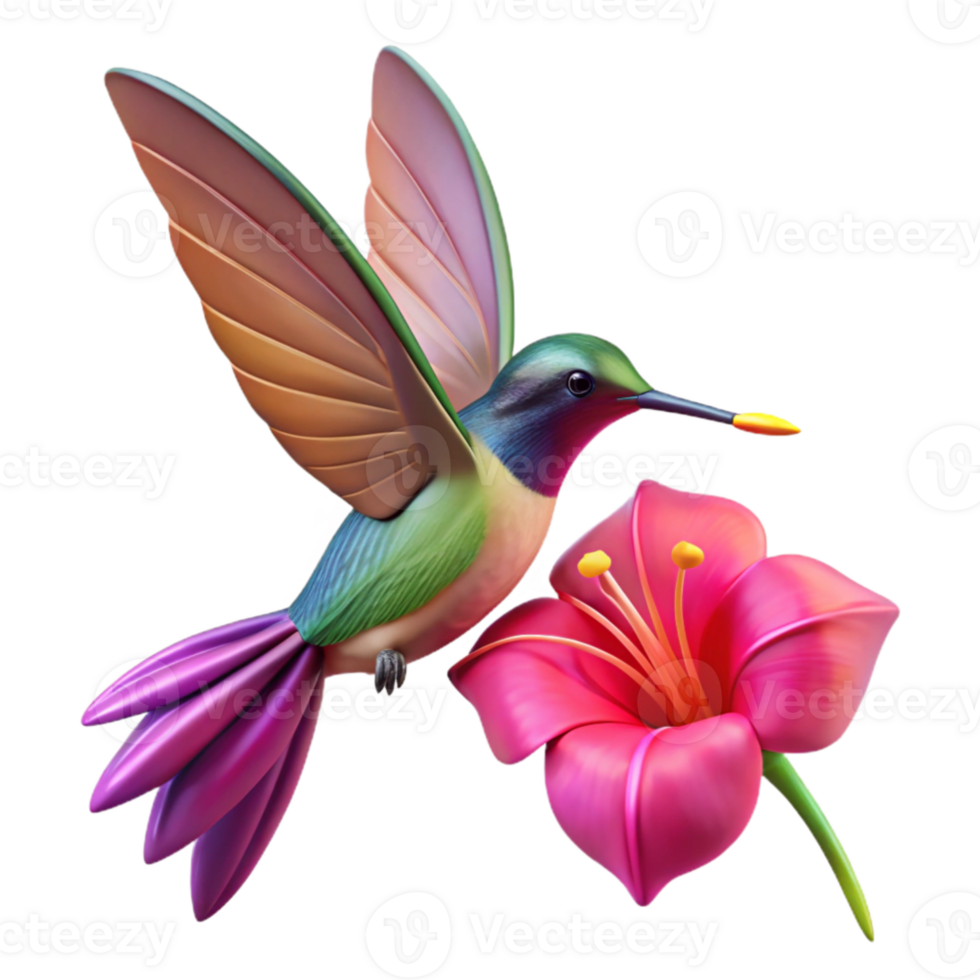 impressive abstract A hummingbird hovering near a vibrant fuchsia flower, captured mid flight, with a bokeh effect, nature photography style exclusive png