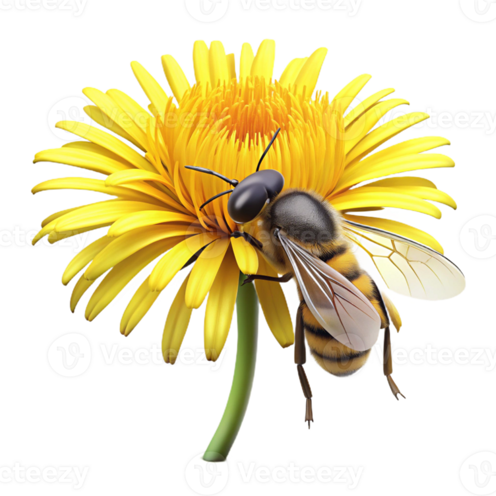 beautiful abstract A close up of a bee collecting pollen from a bright yellow dandelion, with a shallow depth of field, macro photography style original png