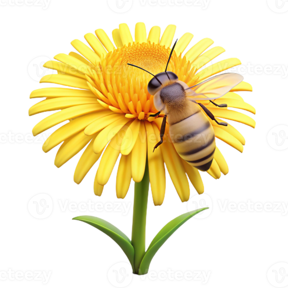 dramatic modern A close up of a bee collecting pollen from a bright yellow dandelion, with a shallow depth of field, macro photography style original png