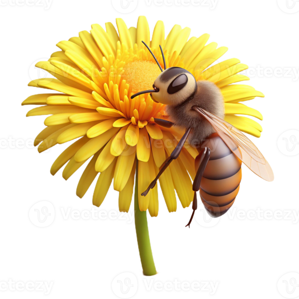 stunning contemporary A close up of a bee collecting pollen from a bright yellow dandelion, with a shallow depth of field, macro photography style exclusive png